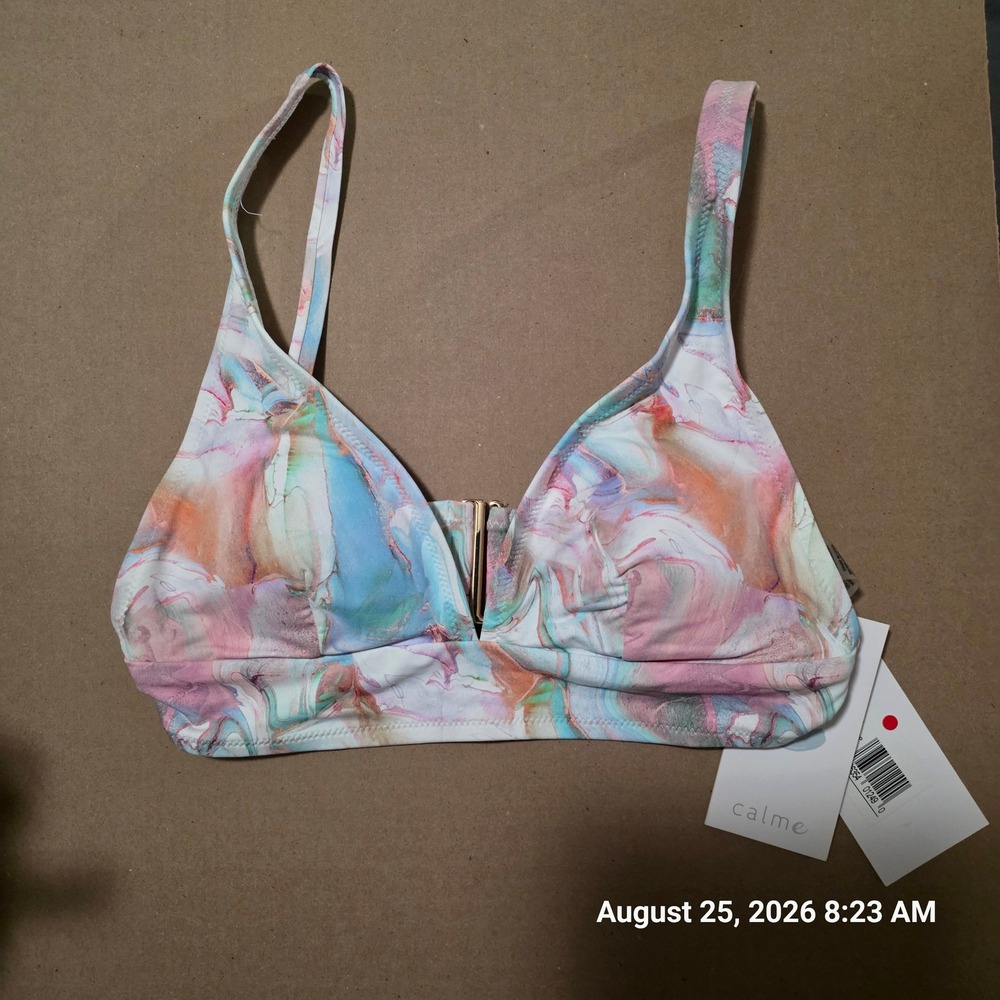 Calme Adjustable Bikini Top Multi Color Marble Watercolor Print OSW0322B2 Small